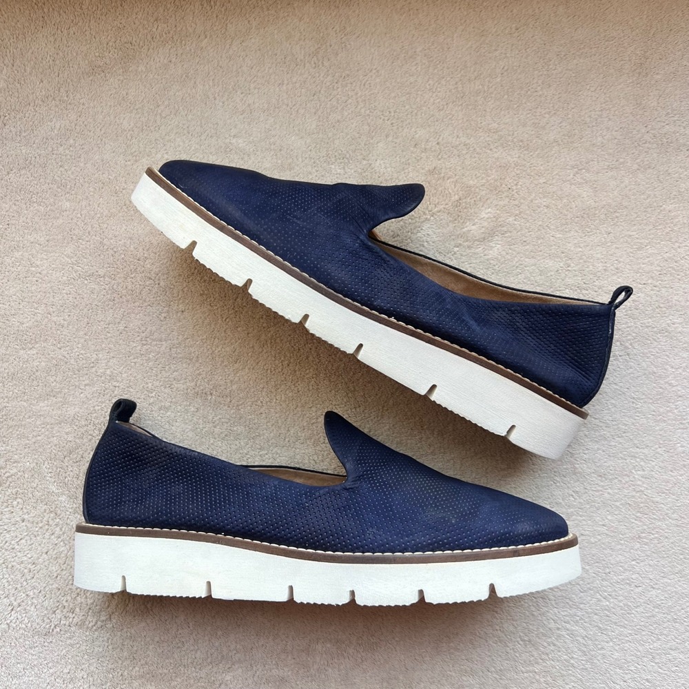 Paul Green Women 6 UK 3.5 Navy Blue Perforated Suede Super Soft Platform Loafers